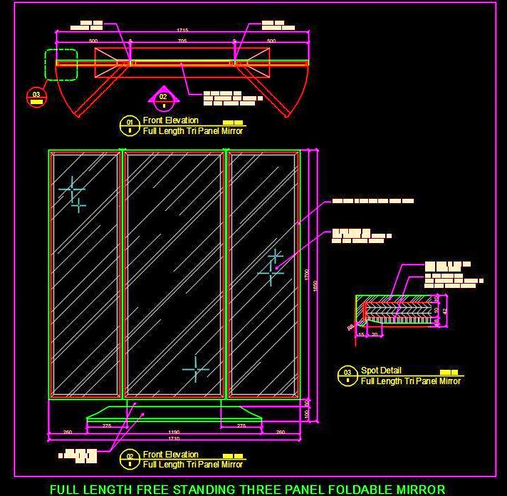 Foldable Full-Length Dressing Mirror- DWG Download